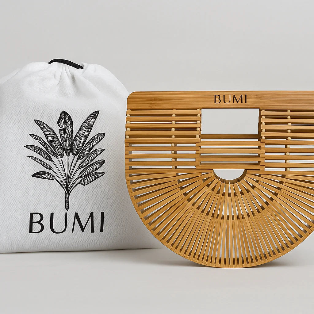 BUMI Bag Small – Handgefertigte Bambustasche (Natur/Schwarz)